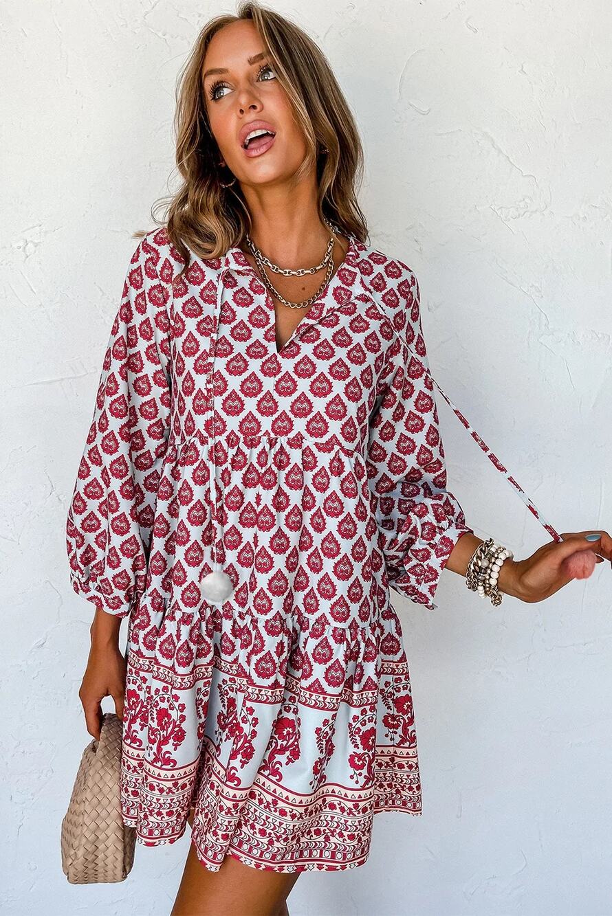 133 NWOT Zara Boho Dress with Tassels | Blue/Raspberry | Size Large